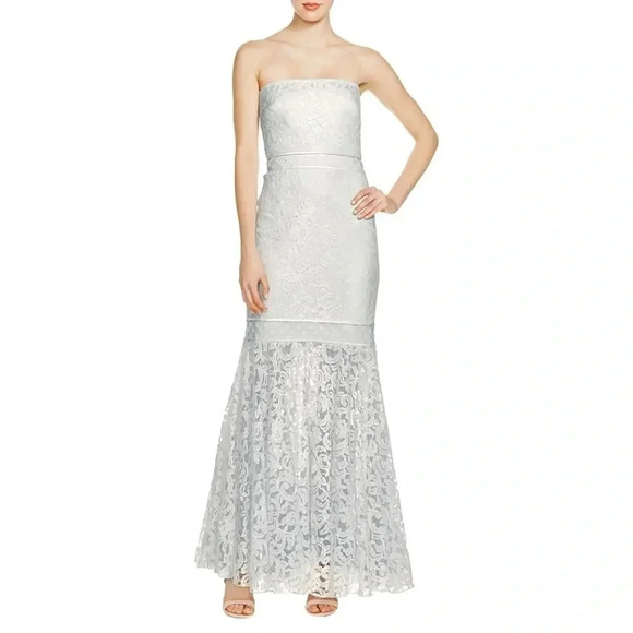 Tadashi Shoji Ivory and Ice trumpet strapless formal gown lace Size 8 - Picture 1 of 15